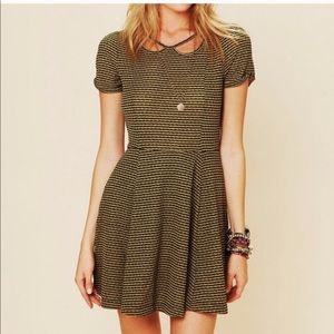 Free people yellow and black stripe mini dress sm